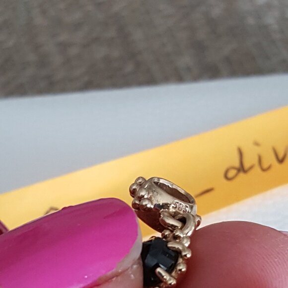 RARE Pandora 14K Gold Black Spinel Shining Star Sun Dangle Charm Retired Vintage - Picture 7 of 10